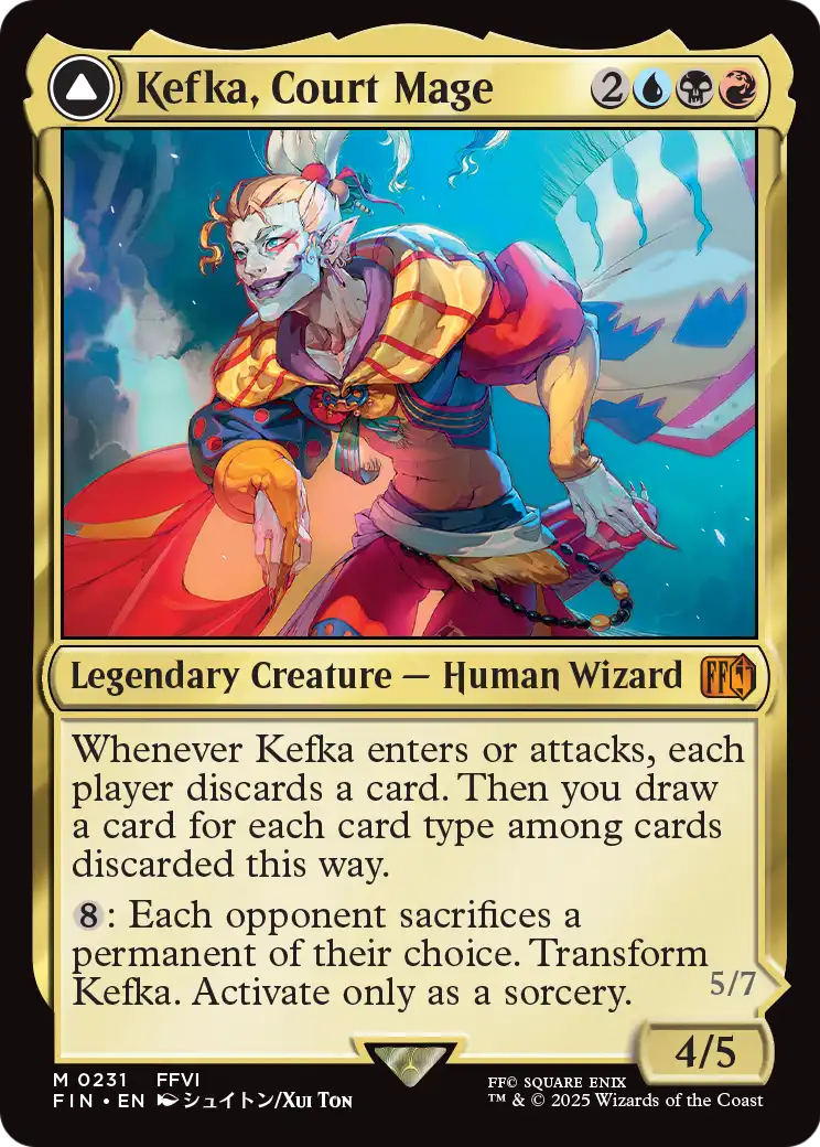 Kefka, Court Mage – Commander-Karte des CardX Custom Commander Decks (Beispielbild, Edition kann abweichen)